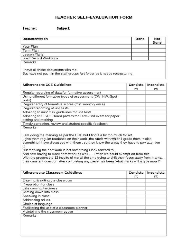 teacher evaluation form.doc Analysis Education Theory