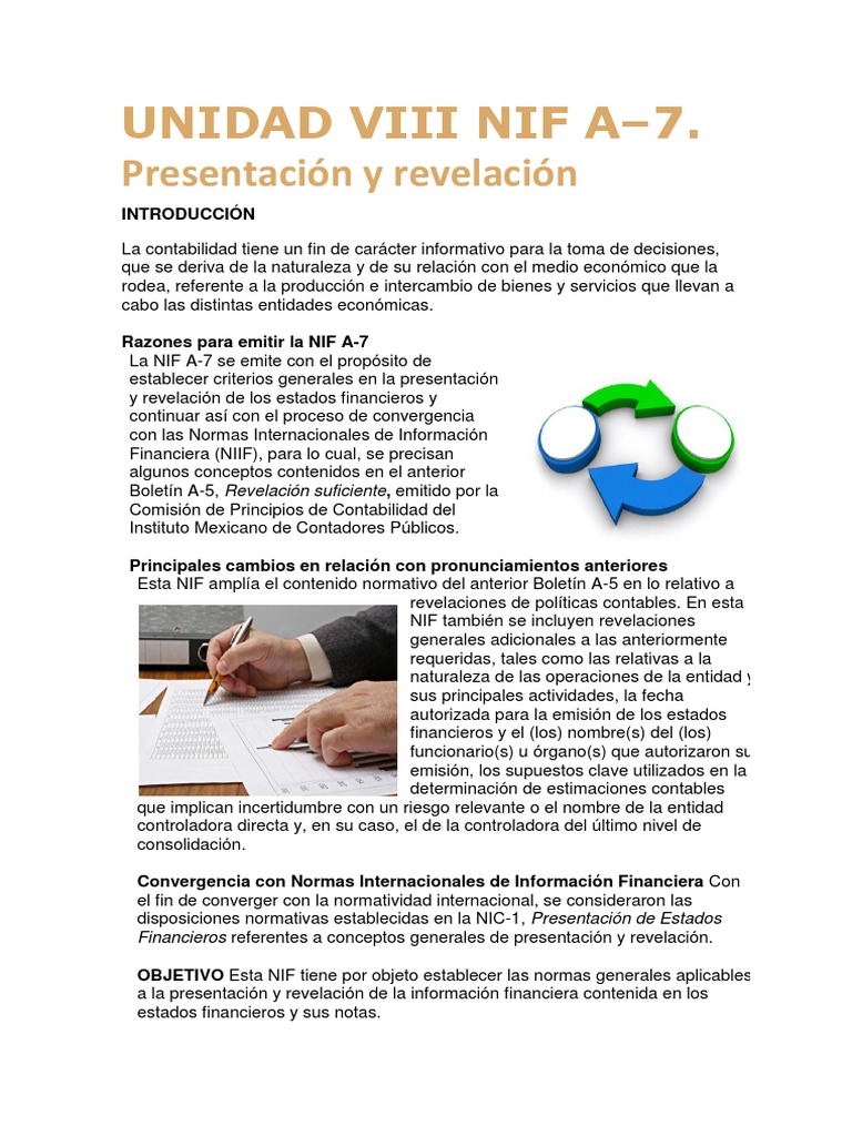 resumen nif a 7 Estado financiero normas