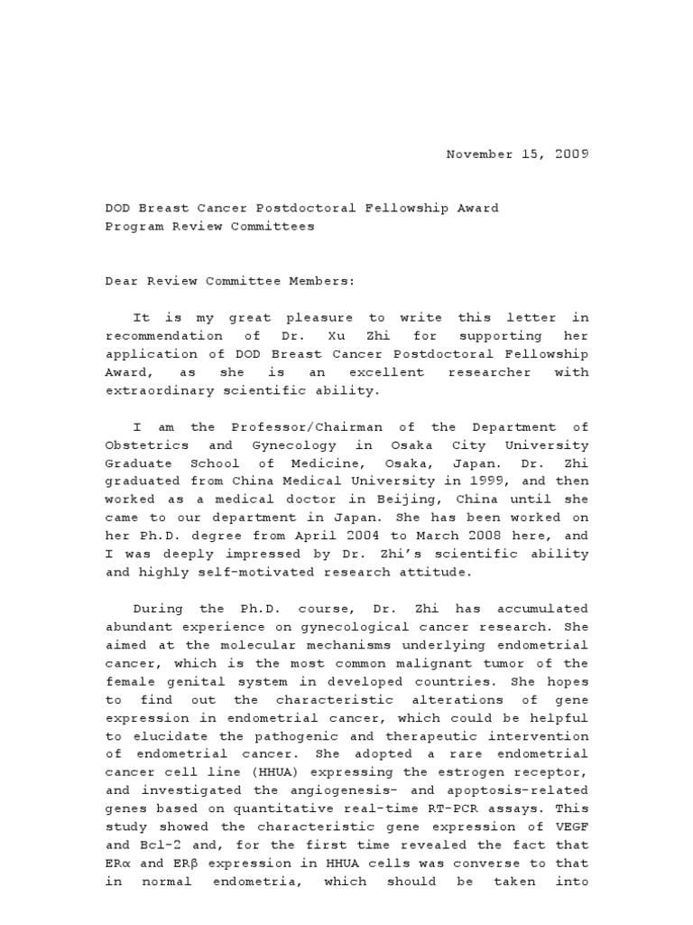 Recommendation Letter For XU ZHI  PDF  Cancer  Diseases And