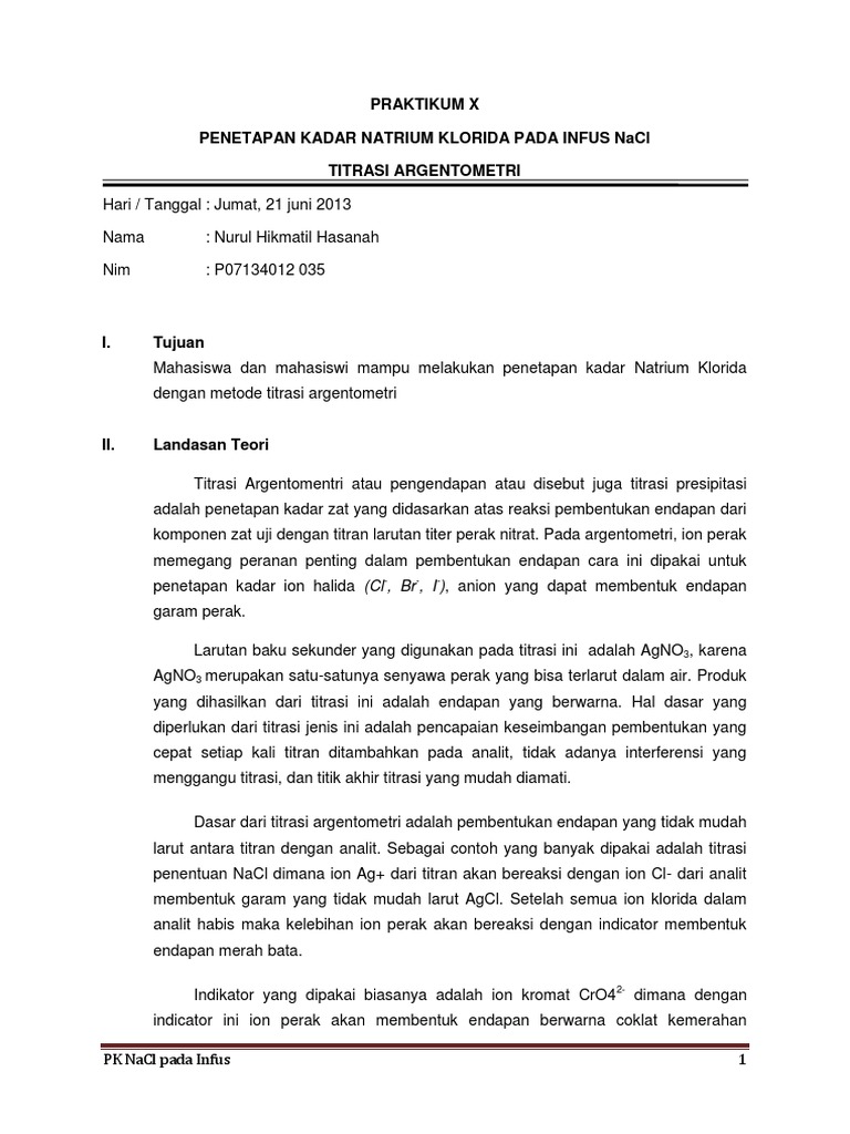 Praktikum X Argentometri Nacl Pada Infus