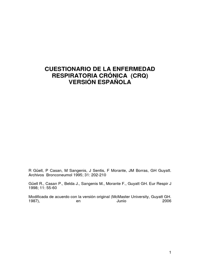 Cuestionario CRQ para EPOC | PDF | Cuestionario | Enfermedad pulmonar ...