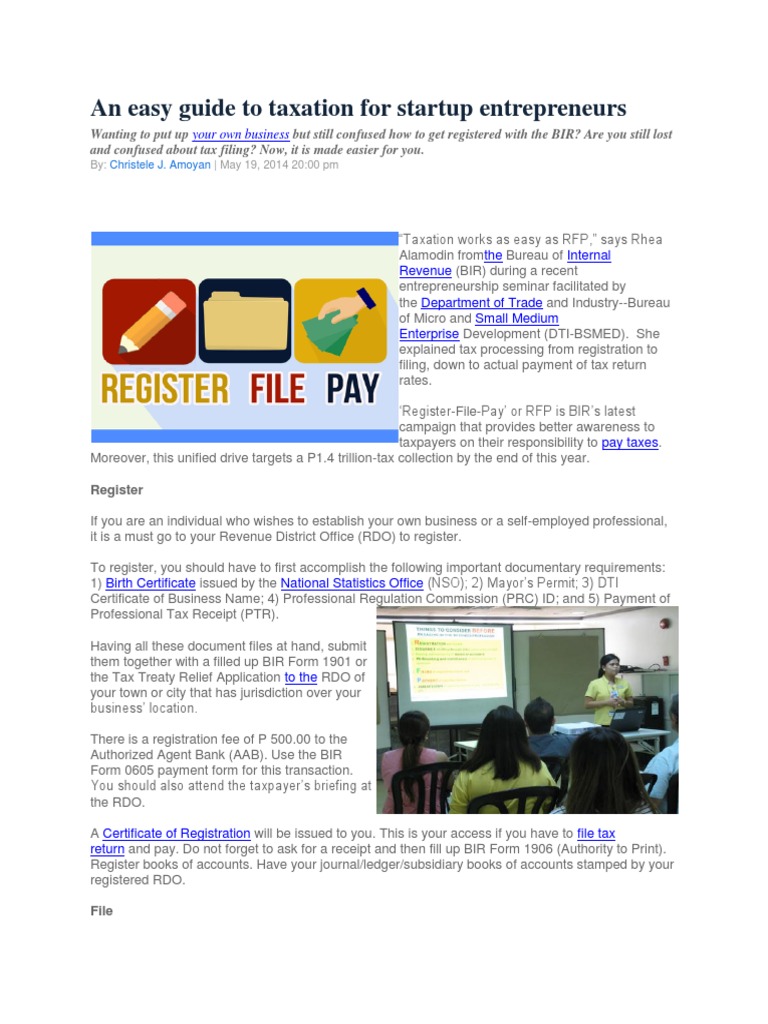 An Easy Guide To Taxation For Startup Entrepreneurs Pdf Tax