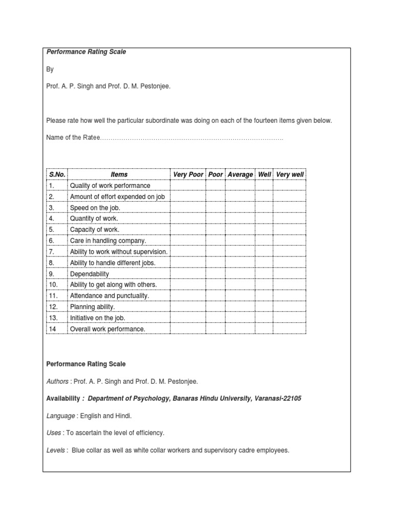 Performance Rating Scale | Download Free PDF | Psychological Testing ...