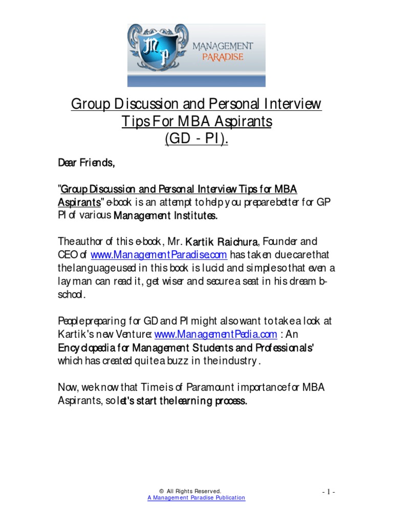 Group Discussion and Personal Interview Tips For MBA Aspirants | PDF ...