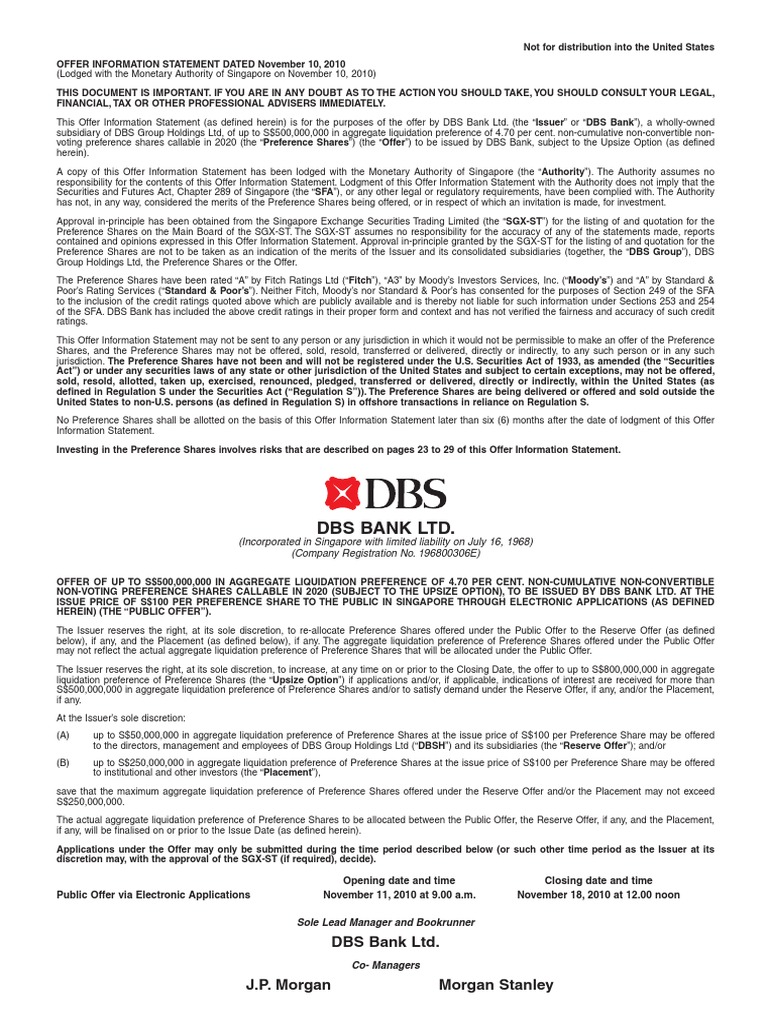 Dbs 4 7 Sgd 800m 4 7pc Pref Oc Dividend Preferred Stock