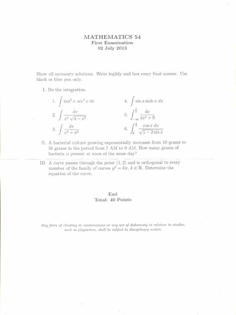 Math 54 1st LE Samplex | PDF | Foreign Language Studies