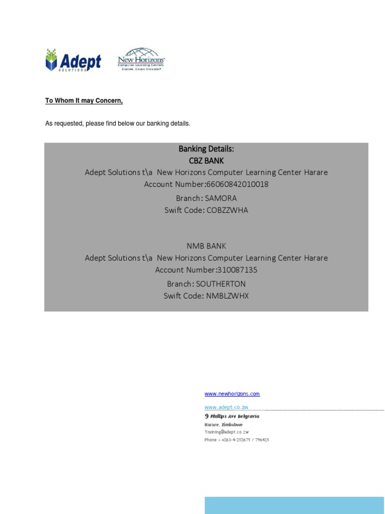 Adept Solutions Banking Details | PDF