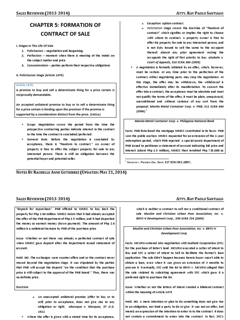 Contract of Sale Formation Guide | PDF | Legal Ethics | Lease