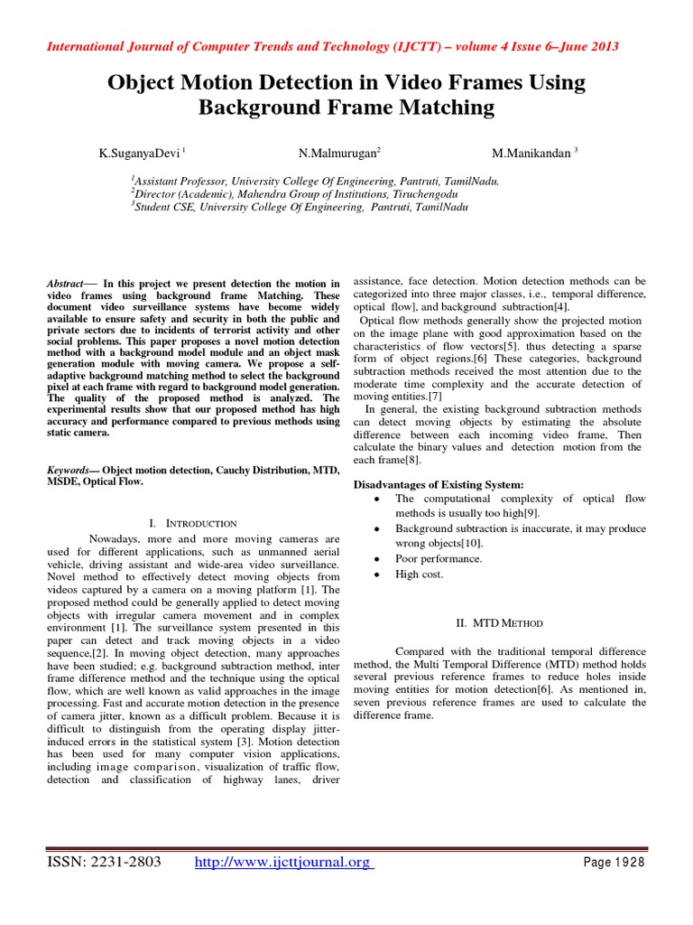 Video Motion Detection via Background Matching | PDF | Computer Vision ...