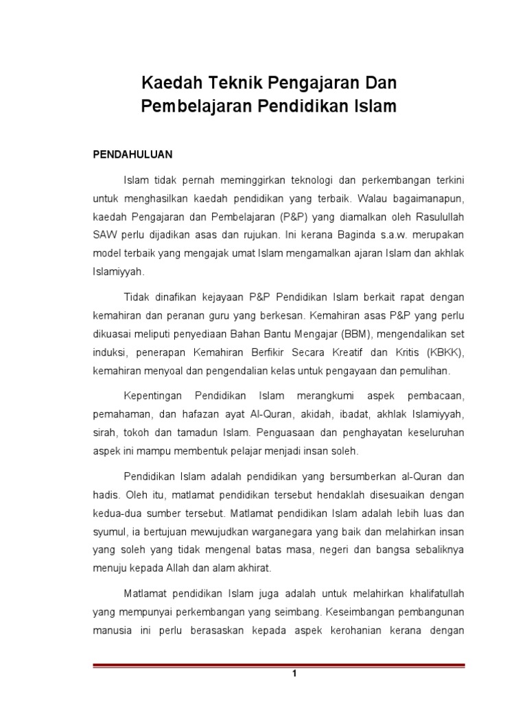 Kaedah Teknik Pengajaran Dan Pembelajaran Pendidikan Islam Pdf