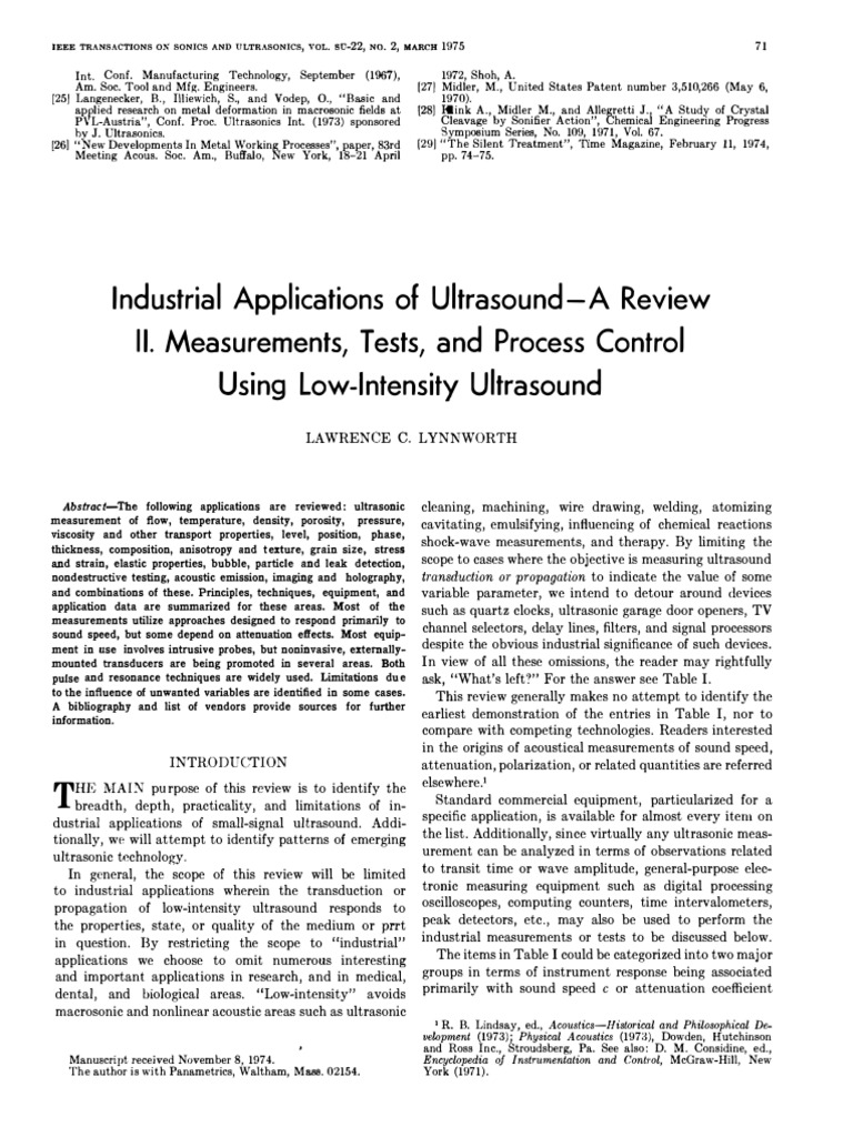 Industrial Applications of Ultrasound - A Review II | PDF | Ultrasound ...