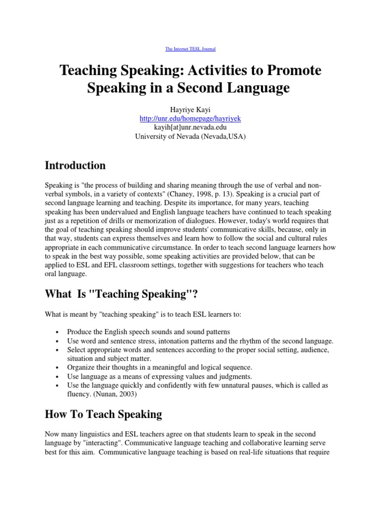 Actvities To Promote Speaking | PDF | Career & Growth