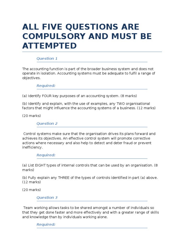 All Five Questions Are Compulsory and Must Be Attempted Business