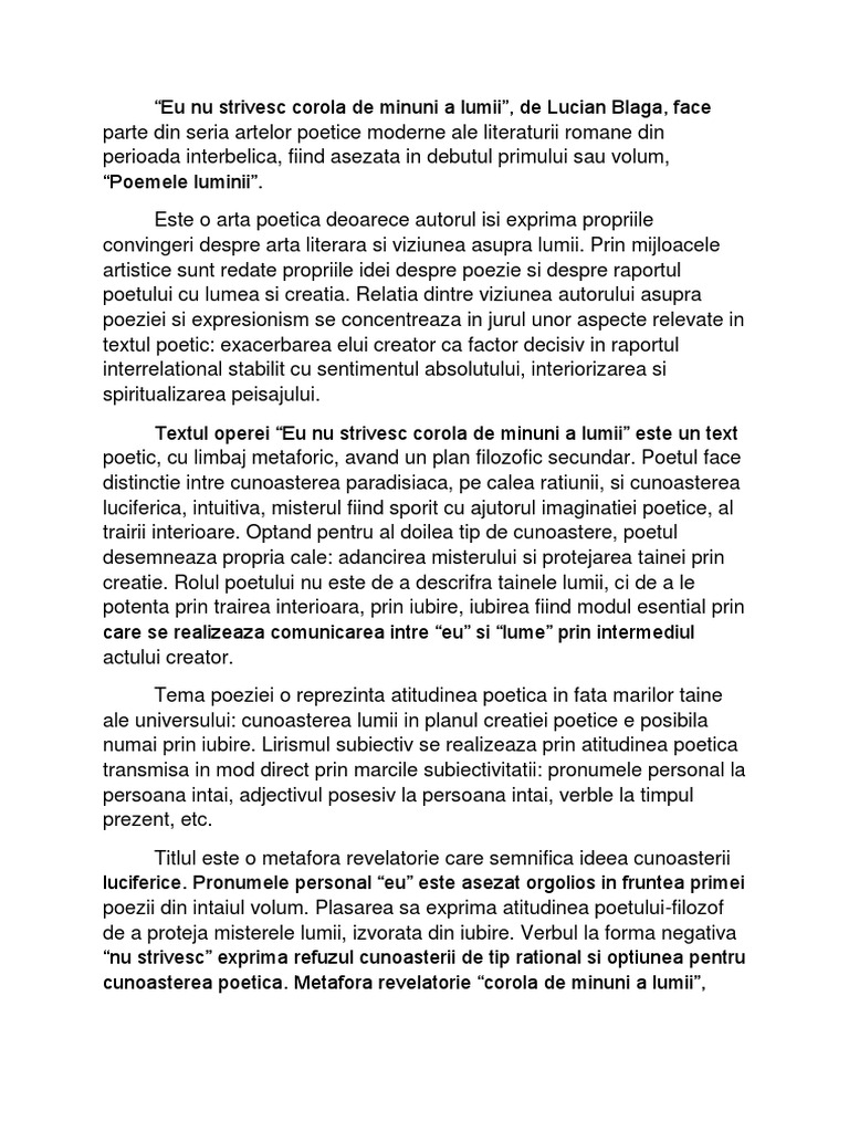 Eu Nu Strivesc Corola de Minuni a Lumii
