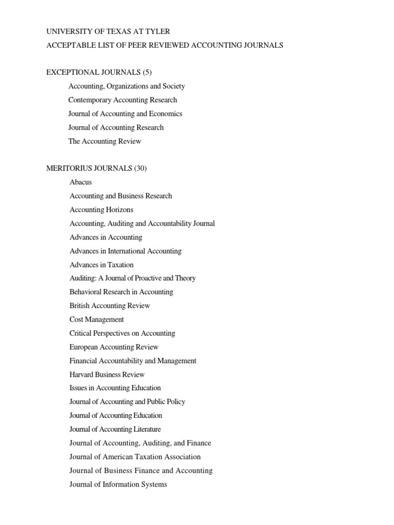 Peer-Reviewed Accounting Journals List | PDF | Management Accounting ...