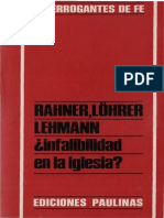 Rahner Lohrer Lehmann Infalibilidad en La Iglesia Respuesta a Hans Kung