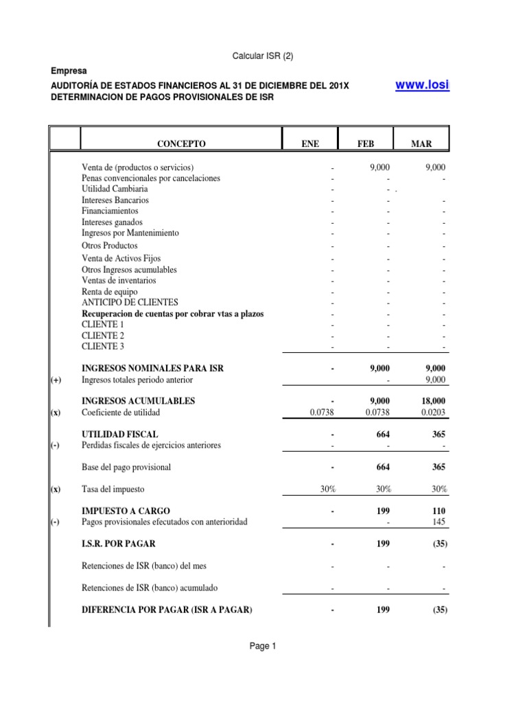 Cálculo de ISR en Excel para Empresas | PDF | Impuesto sobre la renta ...