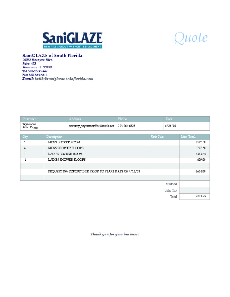 SaniGLAZE Invoice for Wynmoor Services | PDF | Business