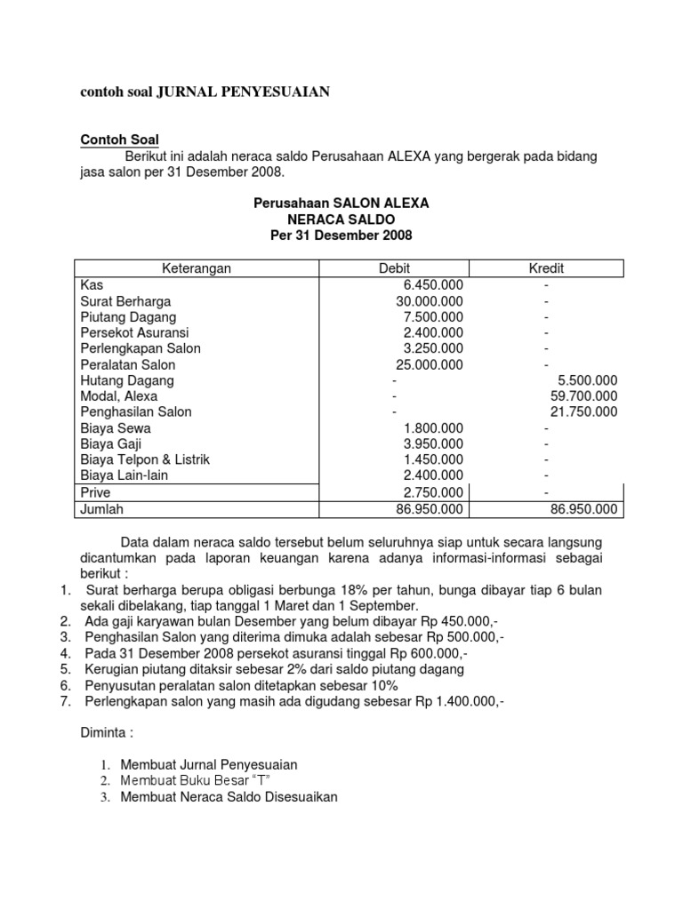 √ Contoh soal neraca saldo jurnal penyesuaian