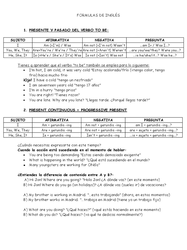 Formulas de InglÉs | PDF | Linguistics | Syntax