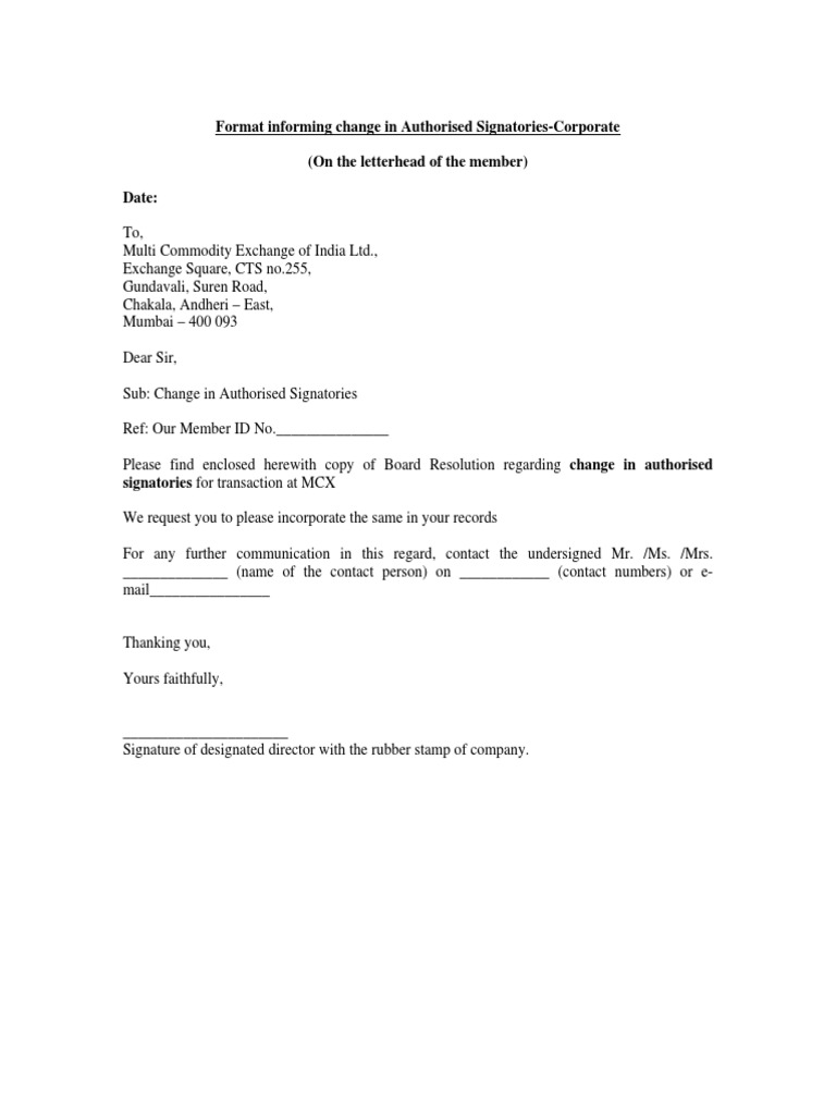 Signatory Change Request | Signature | Government Information