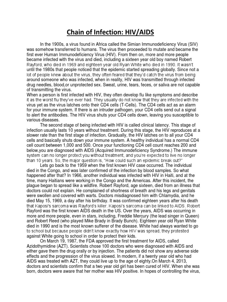 Chain of Infection PDF Hiv/Aids Infection