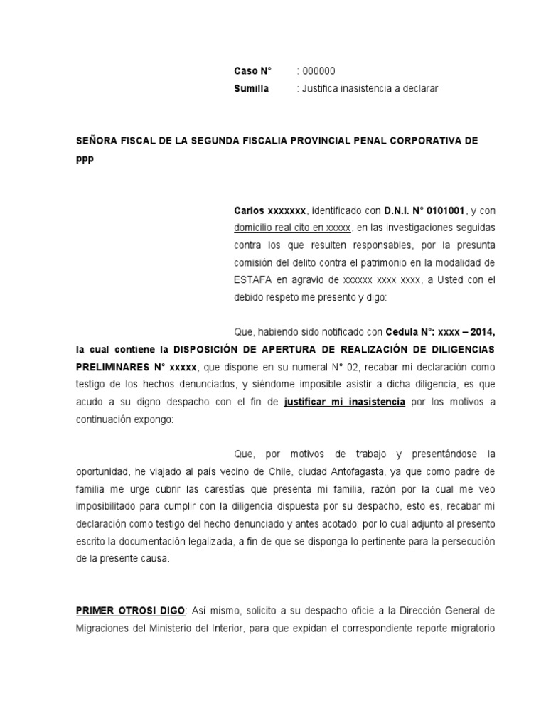 Modelo De Justificacion De Inasistencia A Audiencia  Noticias Modelo