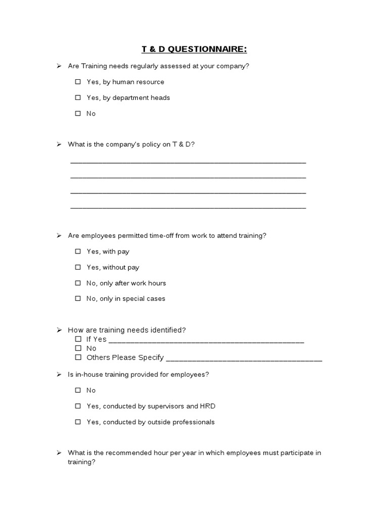 Training and Development Assessment Survey | PDF