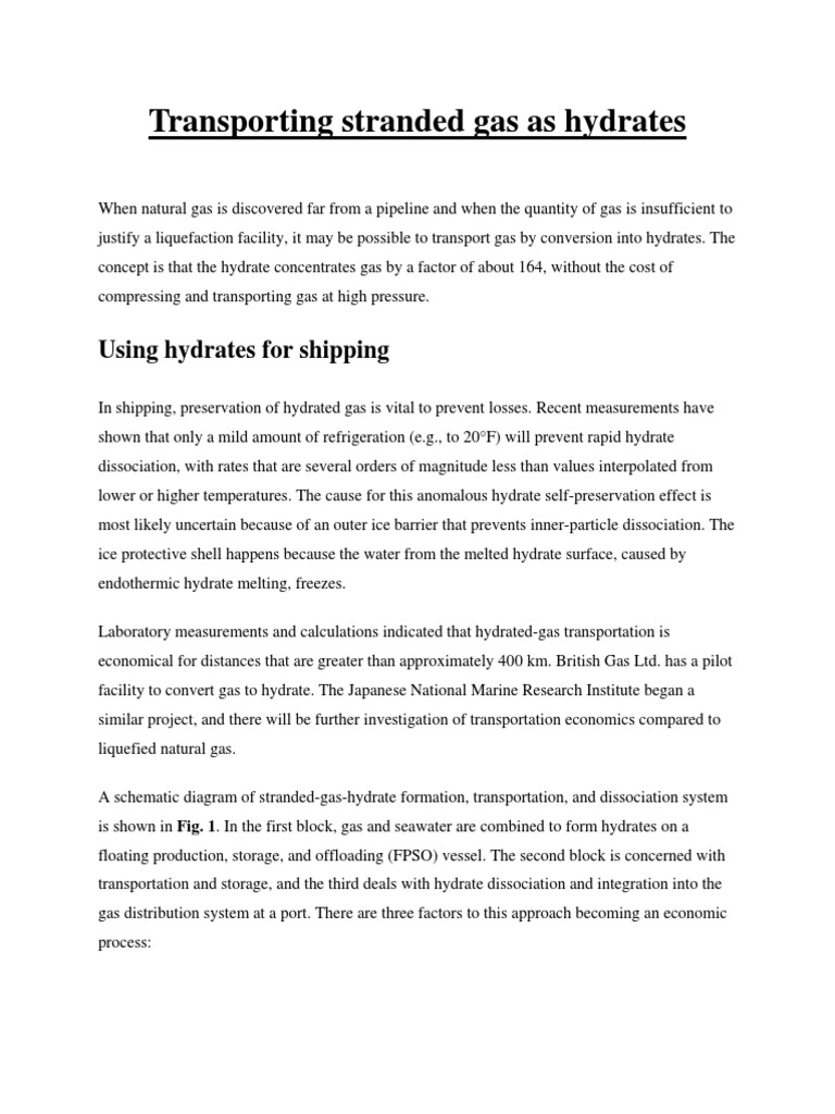 Transporting Stranded Gas as Hydrates | PDF | Gases | Ice