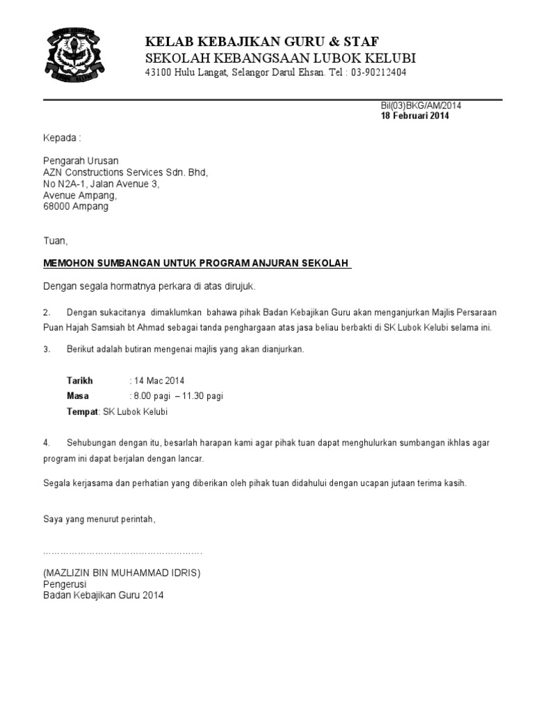 Surat Mohon Sumbangan Bkg Pdf