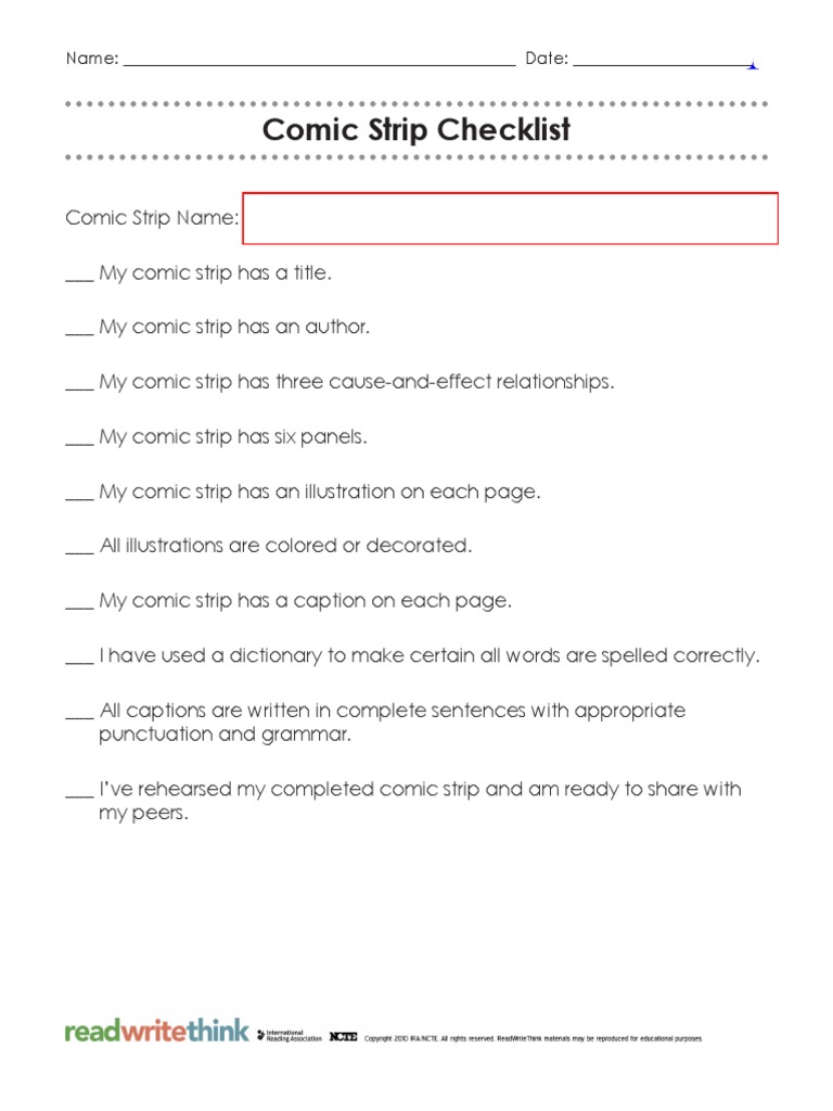 Comic Strip Checklist 1 | PDF | Language Arts & Discipline | Home & Garden