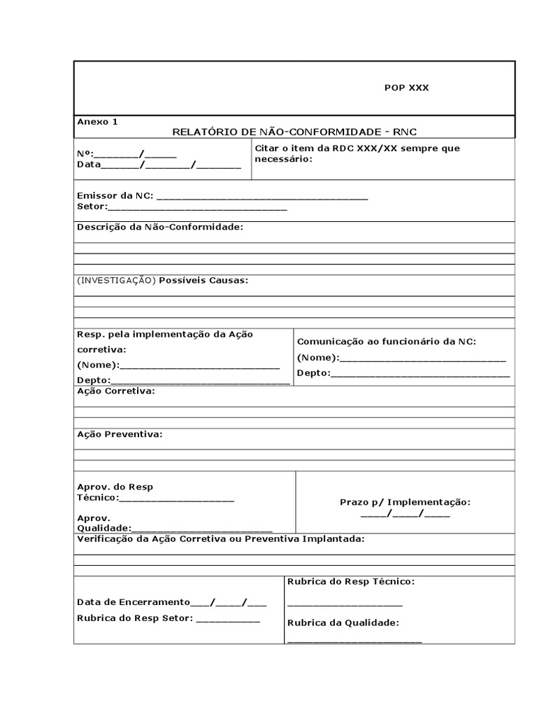 Modelo de RNC e CAPA | PDF