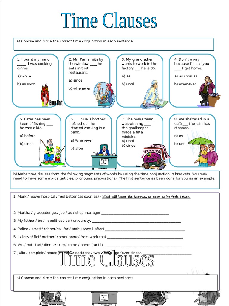Time Conjunction Exercises and Answers | PDF | Home & Garden