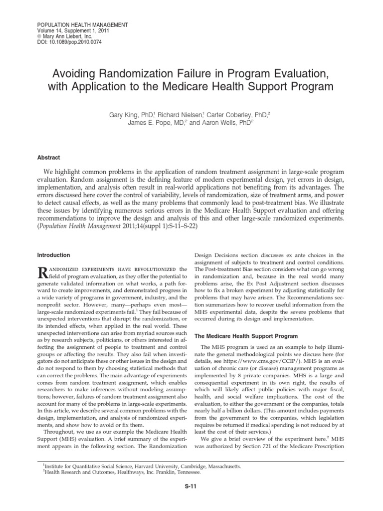Avoiding Randomization Failure in Program Evaluation, With Application ...