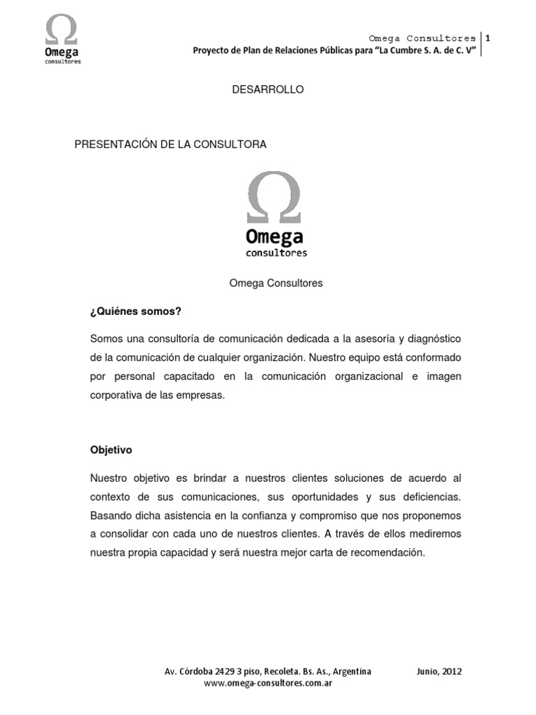 Plan de RRPP para La Cumbre S. A. de C. V. | PDF | Relaciones públicas ...