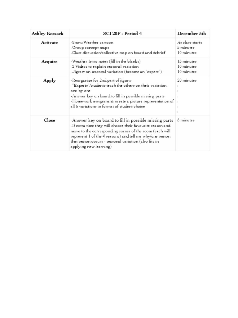 Seasonal Variation Lesson Plan | PDF