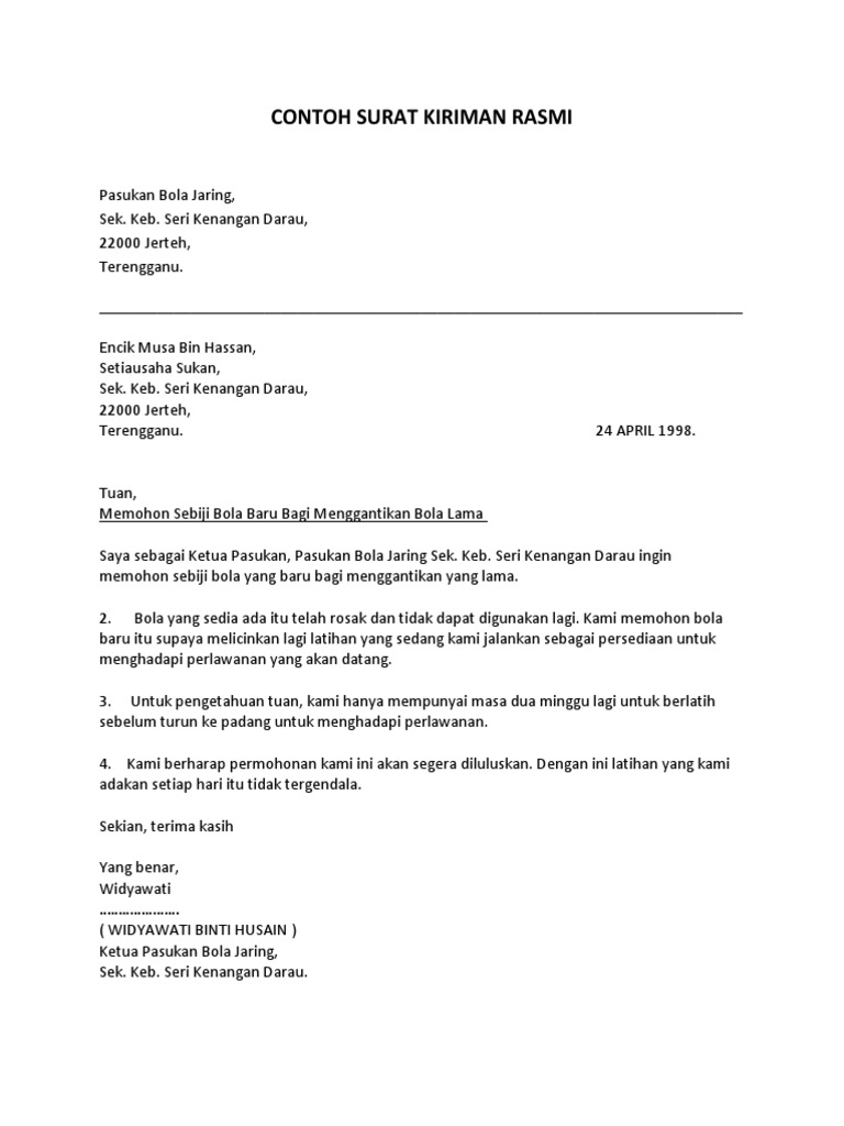 Format Kiriman Surat Rasmi