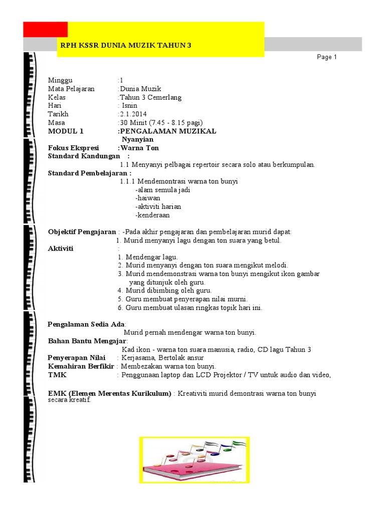 RPH Dunia Muzik Tahun 3  PDF