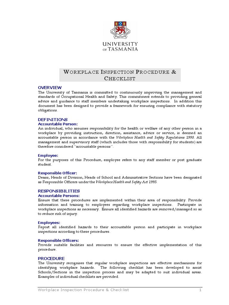 Contoh Workplace Inspection Procedure and Checklist PDF 1.1MB