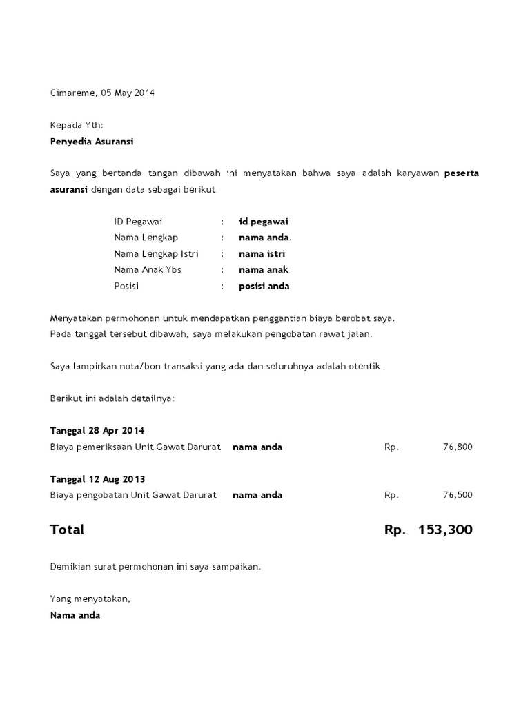 Surat Pengajuan Reimbursement