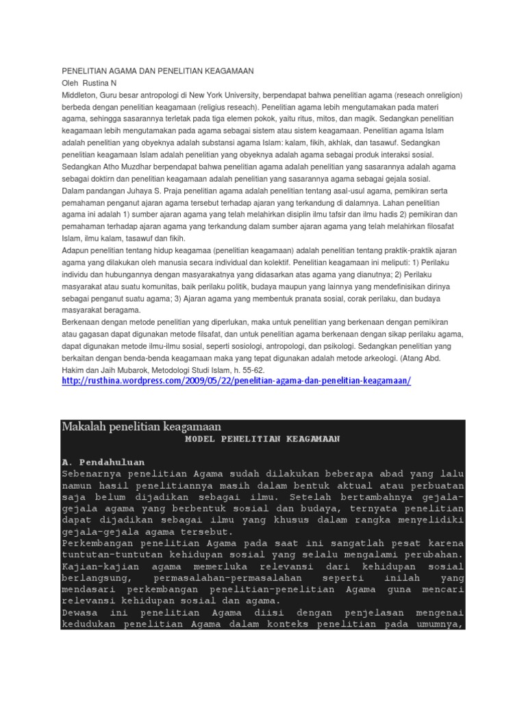 Penelitian Agama Dan Penelitian Keagamaan