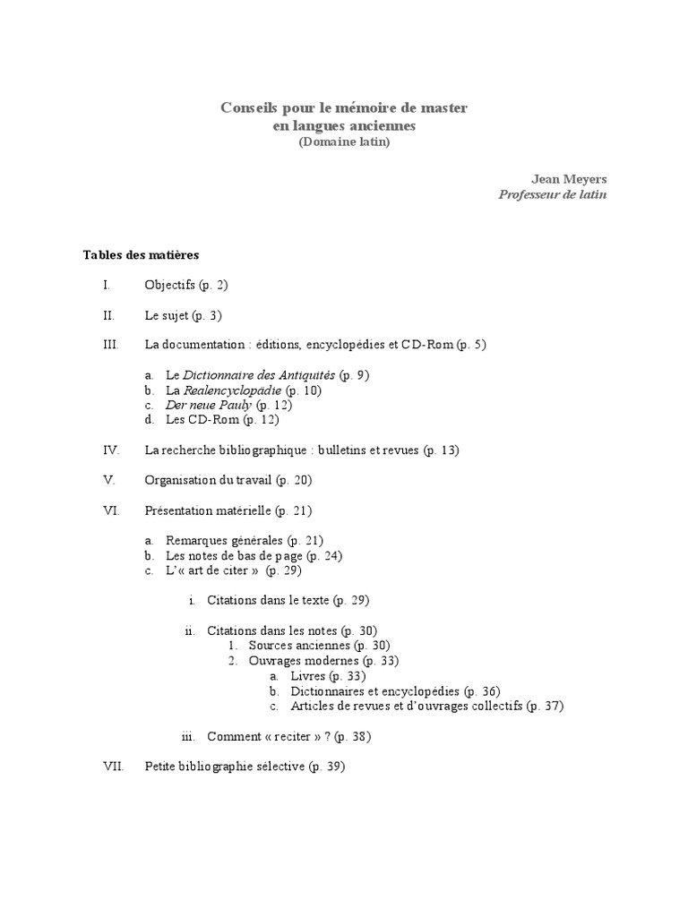 Conseils Pour Le Memoire Traductions Sciences General