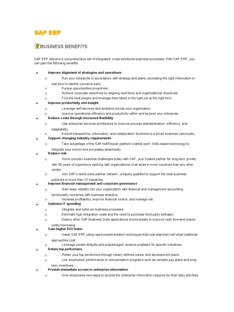Sap Erp: Business Benefits | PDF | Sap Se | Business Process