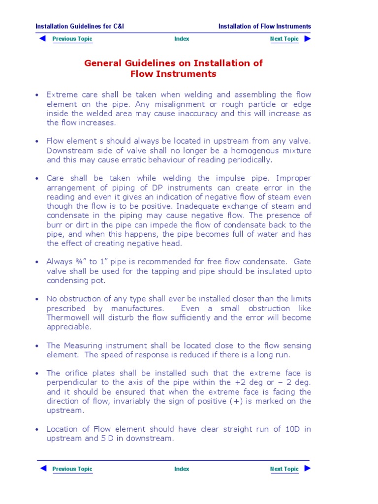 General Guidelines On Installation of Flow Instruments | PDF ...