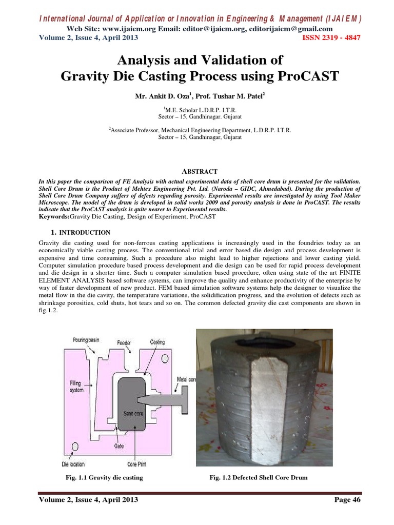 Analysis and Validation of Gravity Die Casting Process Casting