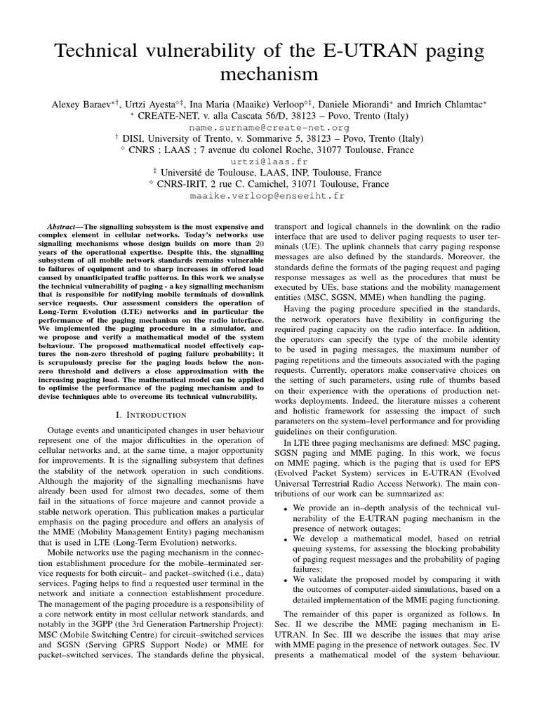 Paging in LTE Standards Data Transmission