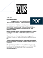 NUS Media Release - Commission of Audit's Disgraceful Recommendations Will Burden Students Further