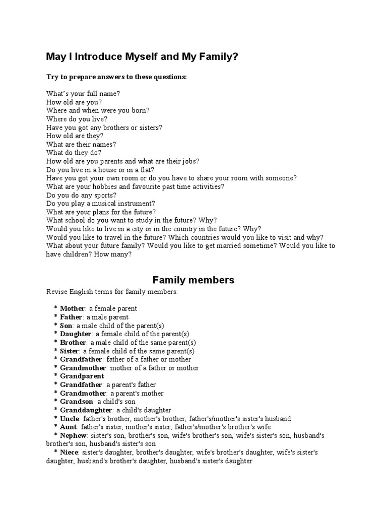 Family Introduction Guide | PDF | Wife | Grandparent