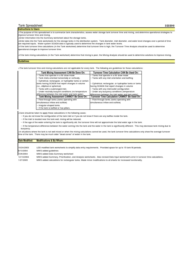 Tank Turnover & Mixing Calculation Guide | PDF | Spreadsheet | Buoyancy