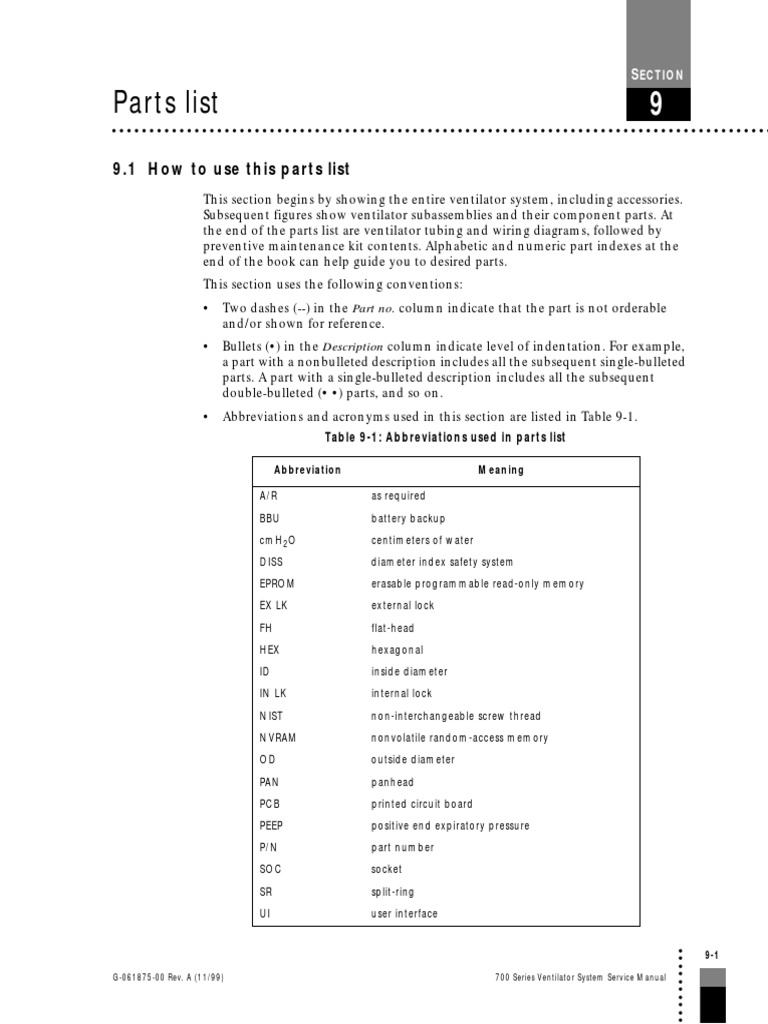 Sección 9 Parts List PDF Valve Machines